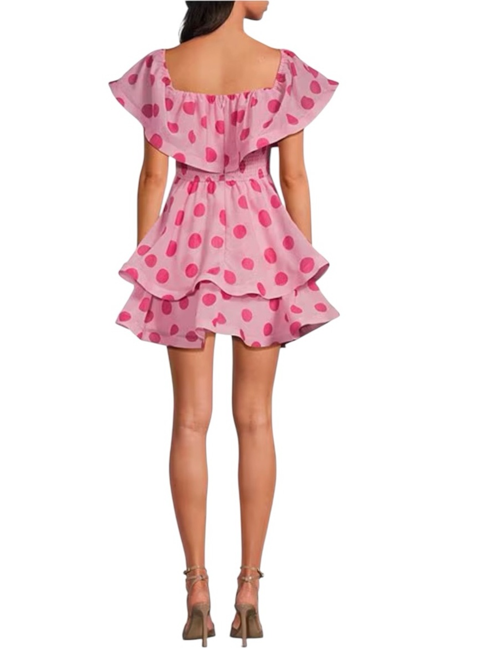 NWT ELLIATT Sola Georgette Polka Dot Off-The-Shoulder Pink Mini Dress $298 - Picture 2 of 13